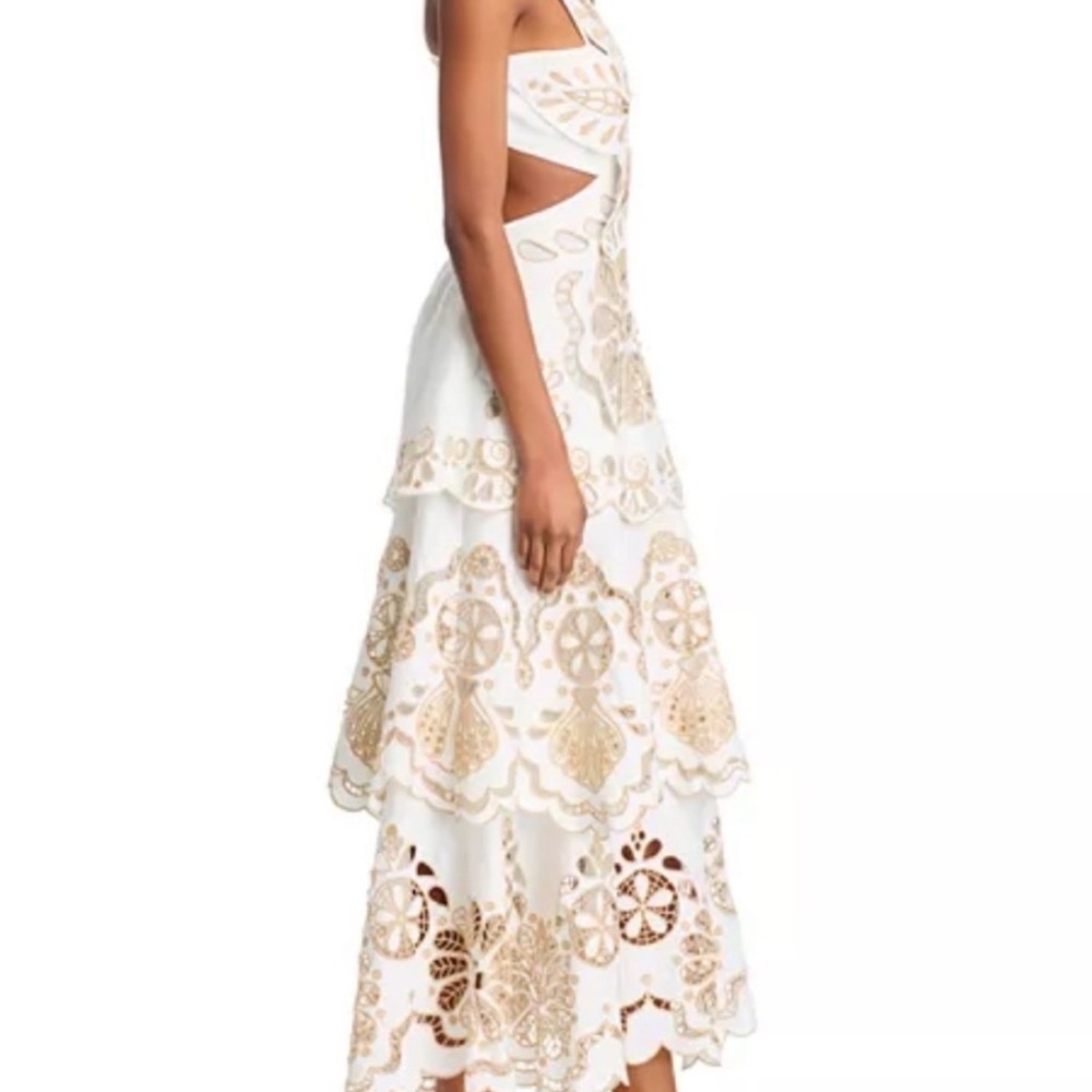 FARM Rio White Midi Dress with Gold Eyelet Embroidery - Picture 3 of 5